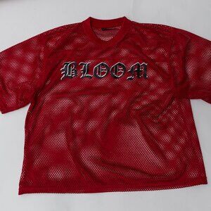 "BLOOM" Mesh Jersey T-Shirt Red Streetwear